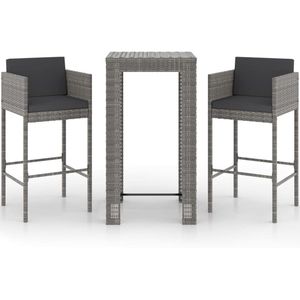 vidaXL Tuinbarset - 3-delig - Grijs - Inclusief Kussens Tuinbarset - Buitenbar - Lounge Set - Terrasfurniture - Eetkamerset