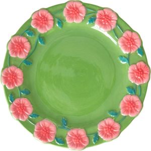 Rice by Rice - gebaksbord - groen - roze bloemen - ⌀15cm - keramiek - kleurrijk servies