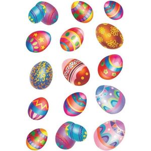 30x Gekleurde paaseieren stickers met glitters - kinderstickers - stickervellen - knutselspullen