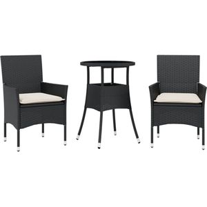 vidaXL 3-delige Tuinset - Rattan en Glas - Zwart Tuin Set - Tuinset - Eetkamerset - Buis Meubel - Outdoor Furniture