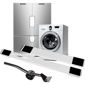 Onderstel voor wasmachine met wieltjes verstelbaar 45-72 cm - Meubelrolgeleiding - 700 kg belasting - Wit .