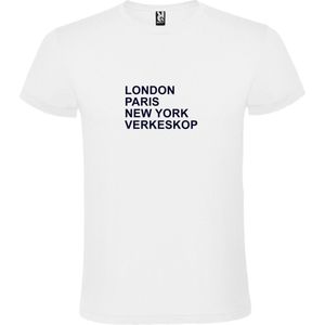wit T-Shirt met London,Paris, New York ,Verkeskop tekst Zwart Size XS