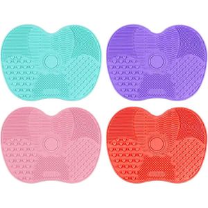 Green Glow - Make-up borstel reinigingsmat voor diepe reiniging en draagbaar gebruik - Roze, Rood, Paars, Groen - Set van 4 stuks
