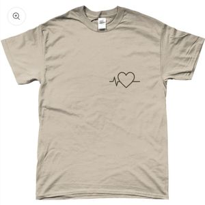 T-shirt - met opdruk - hart - ecg lijn - zand - XL