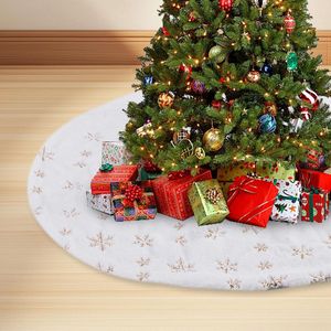 Kerstboom Rok 36 Inch - Witte Kerstboom Skirt met Zilveren Sneeuwvlokken - Rond - Nep Bont Pluche - Kerstboom Deken voor Feestelijke Kerstversiering