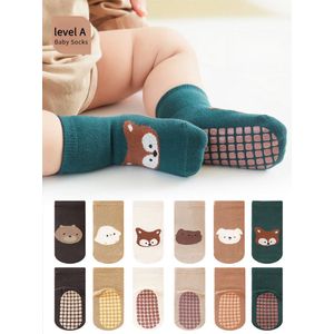 6 paar babysokjes ABS antislip sokken dierenpatroon katoenen mid-tube sokken 1-3 jaar oud