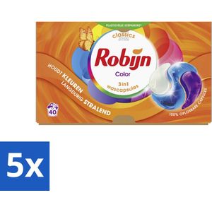 Robijn - 3-in-1 Color - Wascapsules - 40 Wasbeurten - Bulkverpakking - 5 stuks