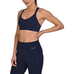 TCA Sportbeha voor dames, fitness-top voor dames, fitness voor sport en yoga, gevoerde beha met verstelbare bandjes, sporttop met gemiddeld en hoog effect, uitneembare voering, Donkerblauw, XS