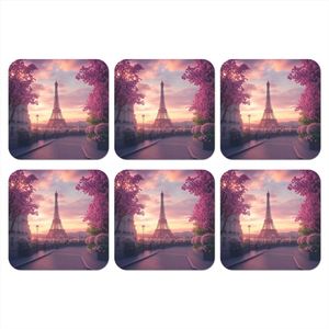 Onderzetters voor glazen - Eiffeltoren - Parijs - Roze - 10x10 cm - Glasonderzetters - 6 stuks