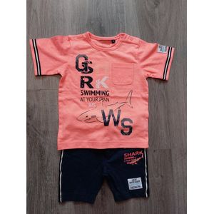 Baby jongens 2-delige t-shirt set - top + short - maat 68 - kleur koraal/marine