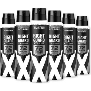 Right Guard Heren Deodorant -Anti-Transpirant Spray - Xtreme Invisible 72H -6 x 150 ml