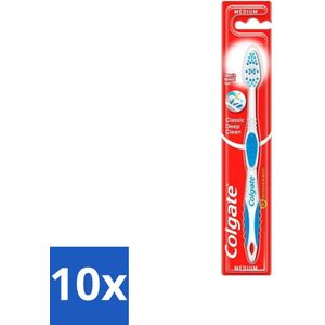 10 x Colgate - Tandenborstel - Classic Deep Clean Medium - 1 Tandenborstel - Tandenplak - Tandvleesvriendelijk - Medium Hardheid - Ergonomisch - Meerkleurig