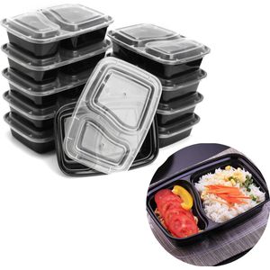 Cheqo® Vershoudbakjes Herbruikbaar - Mealprep Bakje - Meal Prep Bakjes - Diepvriesbakjes - Lunchbox - Vershouddoos - Plastic Bakjes - Magnetron Bakjes - Voedselcontainer - 10 Stuks met 2 Compartimenten