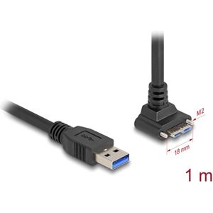 Delock USB 5 Gbps Cable USB Type-A male straight to USB Micro-B male with screw distance 18 mm 90° upwards angled 1 m black
