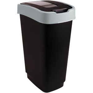 Titanium afvalemmer met kanteldeksel - 50 liter - kunststof - zwart grijs