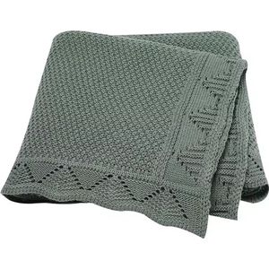IL BAMBINI groen ajour babydeken - 100% acryl extra zacht 100x80cm - Pluisvrije deken - babydekentjes voor wieg of ledikant - kraamcadeau