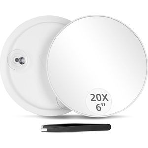 Vergrootspiegel - Wit - Ø15cm - 20x Vergroting - Make-up Spiegel met Zuignap