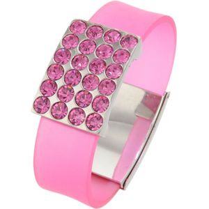 Siliconen armband in roze met kristallen en verstelbare horlogesluiting – glanzend zilverkleurig accent