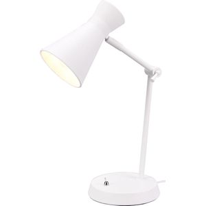 LED Bureaulamp - Tafelverlichting - Torna Ewomi - E27 Fitting - Rond - Mat Wit - Aluminium
