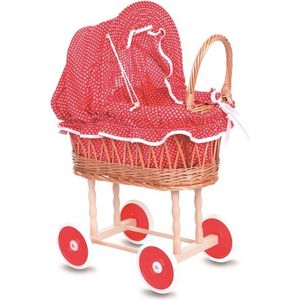 Egmont Toys Rieten poppenwagen met rode en witte s