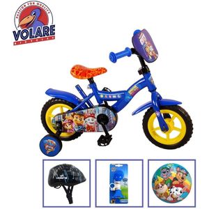 Volare Kinderfiets Paw Patrol - 10 inch - Blauw - Doortrapper - Met fietshelm en accessoires