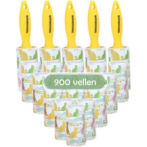 Kleefroller Geel – 900 Vellen | Pluizenroller – Kattenhaar Verwijderaar – Lintroller – Plakroller – Haarroller – Dierenhaar – Voor Hondenharen, Stof en Pluisjes – Kleding Meubels Auto