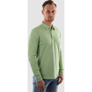 Vercate - Heren Polo Lange Mouw - Strijkvrij Poloshirt - Groen - Slim Fit - Excellent Katoen - Heren - Maat XL