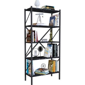 Pochon - Boekenkast Demeter - Zwart Marmer - 34x66x160 - Boekenrek - Kast - Opbergkast - Industrieel