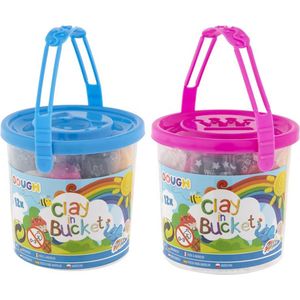 2 buckets met klei | Jongens & meisjes klei bucket met allebei 12 kleuren boetseerklei