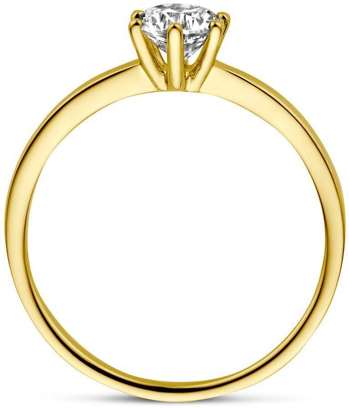 Ring - Geelgouden Ring - 14K - Zirkonia - Gepolijst