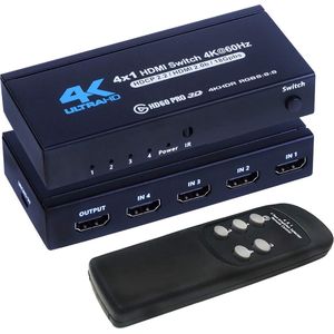 DrPhone HS6 4K HDMI Switch 4x1 4K@60Hz - 4 IN 1 Out - HDMI Switch met IR-afstandsbediening - HDCP 2.2/HDMI 2.0b / 18Gpbs - HDR10 3D Dolby DST – Geschikt voor o.a PS4/PS5 Xbox/ Apple TV /Fire Stick