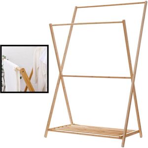 Decopatent® Staand Kledingrek met 1 Legplank en 2 Hangstangen - Kledingstandaard - Garderobe slaapkamer - Bamboe hout - 70x55x150