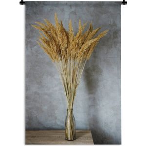 Wandkleed - Bloemen - Pampas - Planten - Vaas - Stilleven - Wandtapijt - Woonkamer decoratie - Wanddoek - Katoen - Muurkleed - 60x90 cm - Wandkleden voor binnen - Muurdecoratie - Wandkleden - Tapestry