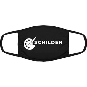 Schilder | werk | beroep | gezichtsmasker | bescherming | bedrukt | logo | Zwart mondmasker van katoen, uitwasbaar & herbruikbaar. Geschikt voor OV
