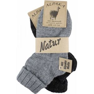 2 paar alpaca sokken - warme wintersokken - thermosokken - huissokken - unisex - maat 35-38 - grijs - dun