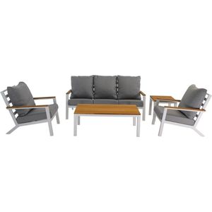 Lesli Living Donnan stoel-bank loungeset 5-delig | aluminium + bamboe | wit | 4 personen