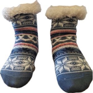 Huissokken - Kerstsokken - Wintersokken - Warme wintersokken - Thermo - Gevoerd - Meisjes - Kleur Lichtblauw met Wintermotief - Maat 32/35 - Antislip - Cadeau - Kerst