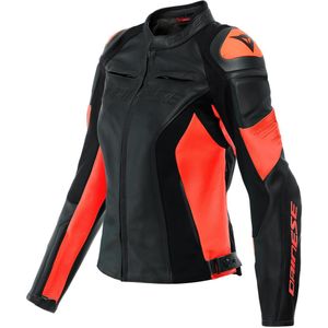 Dainese Racing 4 Leather Jacket Black Fluo Red 50 - Maat - Jas
