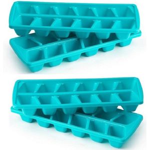 PlasticForte IJsblokjesvormen set 4x stuks met deksel - 24 ijsklontjes - kunststof - blauw