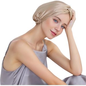 Bovista Zijden Slaapmuts - Satijnen Nachtmuts - Silk Bonnet - Sleep Cap - Haarverzorging - Satin - Verstelbaar - Voor Zacht & Stralend Haar - Goud