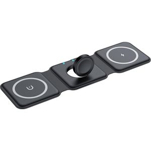 Snellader 15W 3-in-1 inductie oplader - Draadloos Oplaadstation voor iPhone & Samsung Galaxy - Opvouwbaar & Magnetisch - Apple Watch & AirPods Pro 2 Compatibel - Zwart