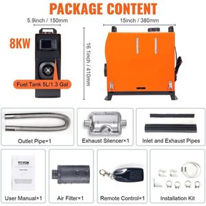 Diesel Luchtverwarmer - Standkachel - Auto verwarming - Parkeer Heater - 12V Diesel Heater - 8KW - met LCD Scherm - en Afstandsbediening - voor Auto - Vrachtwagen - Boot - Camper
