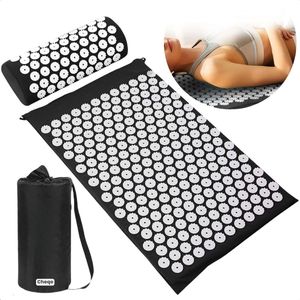 Cheqo® Acupressuur Mat en Kussen Set - Shakti Mat - Acupressuurmat met Kussen - Spijkermat - Ontspanning en Rugpijnverlichting - Katoen - Zwart/Wit