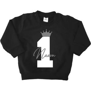 Verjaardag sweater kroon met naam-1 jaar-zwart-Maat 74