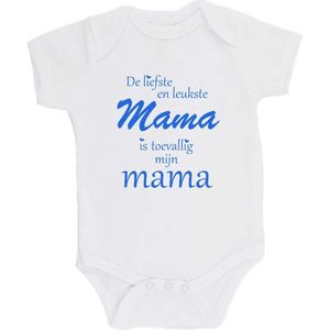 100% katoenen Romper ""De liefste en leukste Mama is toevallig mijn mama"" Moeder Moederdag Unisex Katoen Wit/blauw 68/74