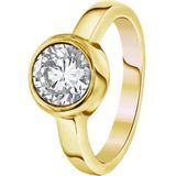 Lucardi Dames Stalen ring goldplated met witte zirkonia - Ring - Staal - Goudkleurig - 20 / 63 mm