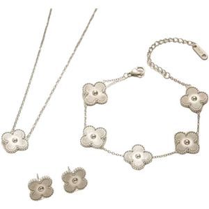 Zilverkleurige sieraden set (armband, oorbellen en ketting) - chique en tijdloos design - trendy - juweel