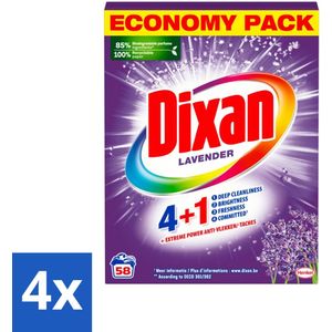 Dixan - Waspoeder en Vlekverwijderaar - Witte en Gekleurde Was - Lavendel - 58 Wasbeurten - Voordeelverpakking - 4 stuks