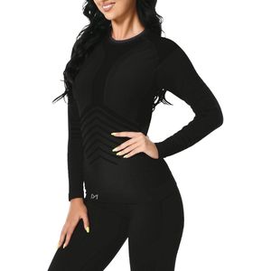 MEETYOO Ladeheid Set Thermobroek en Thermoshirt - Thermo ondergoed - Dames - Thermokleding Thermokleding Set Dames - Thermoshirt en Thermobroek Antraciet - Thermo Ondergoed Dames Ademend voor Winterse Activiteiten en Dagelijks Comfort-Zwart-XL