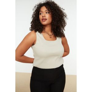 Trendyol Wit Basic Geribbeld Vierkant Hals Breiwerk Plus Size Ondershirt Tbbss22Al0011